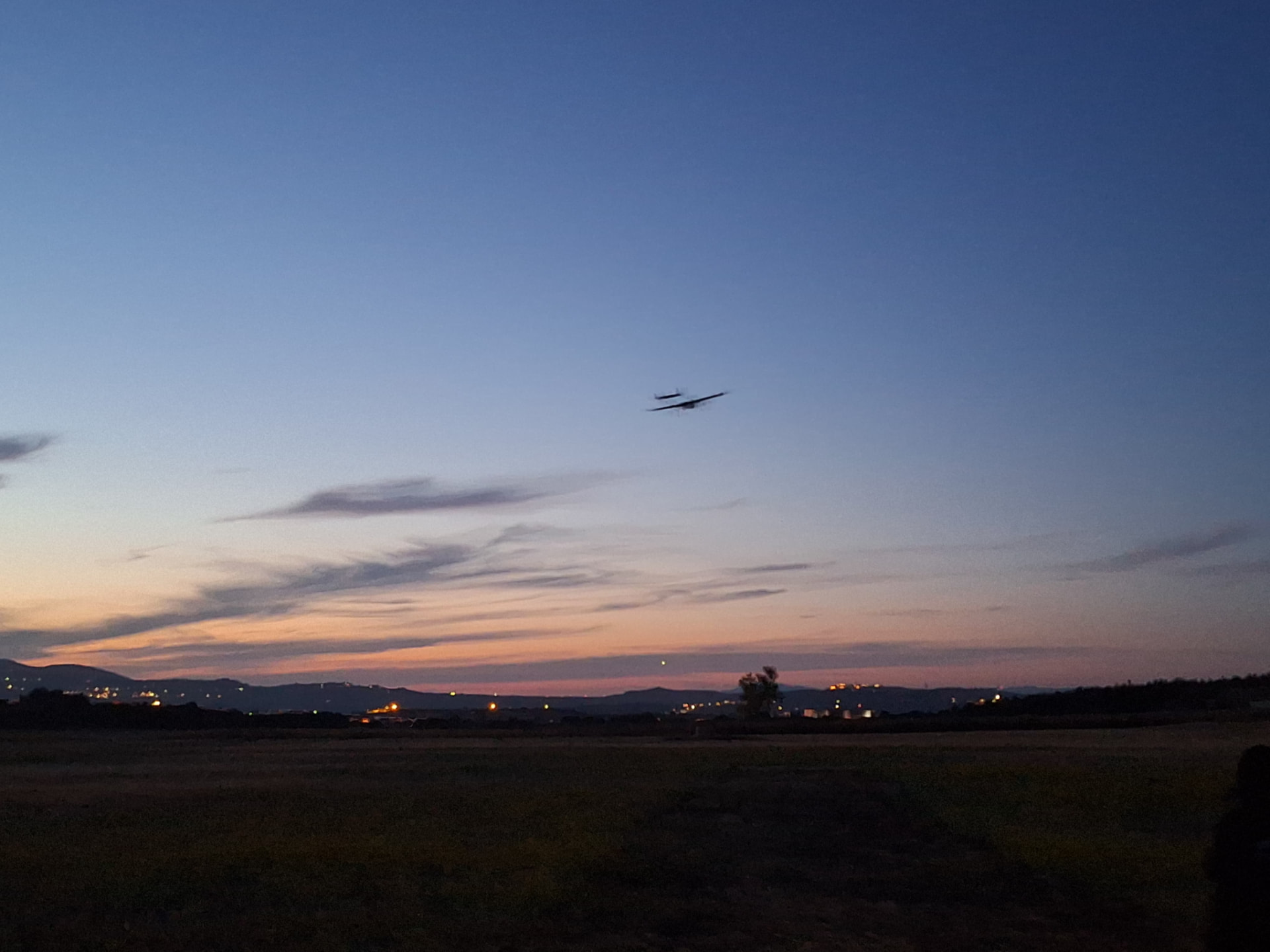 Airborne operational flight test at sunset